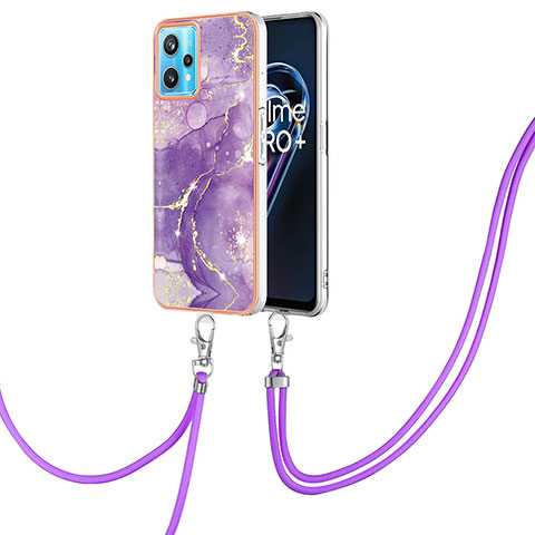 Handyhülle Silikon Hülle Gummi Schutzhülle Flexible Modisch Muster mit Schlüsselband Lanyard Y05B für Realme 9 Pro 5G Violett