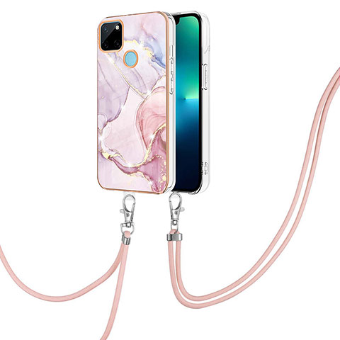 Handyhülle Silikon Hülle Gummi Schutzhülle Flexible Modisch Muster mit Schlüsselband Lanyard Y05B für Realme C21Y Rosa