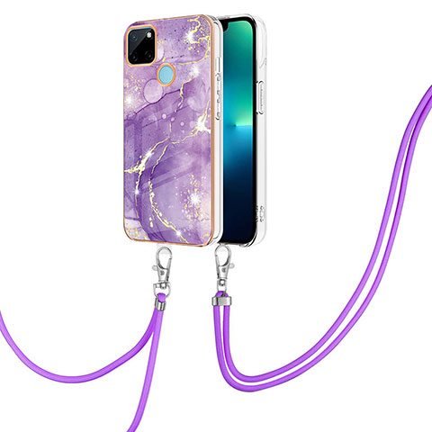 Handyhülle Silikon Hülle Gummi Schutzhülle Flexible Modisch Muster mit Schlüsselband Lanyard Y05B für Realme C21Y Violett