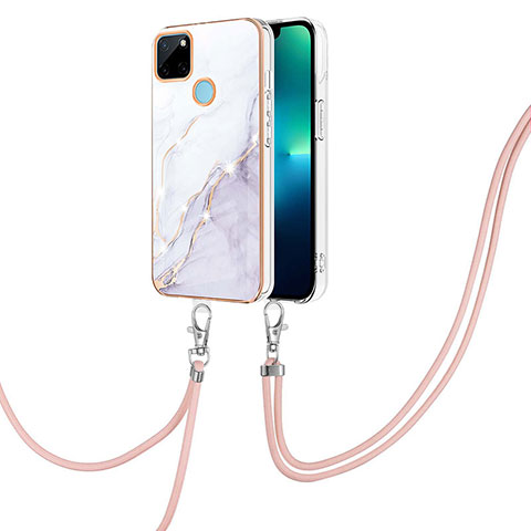 Handyhülle Silikon Hülle Gummi Schutzhülle Flexible Modisch Muster mit Schlüsselband Lanyard Y05B für Realme C25Y India Weiß