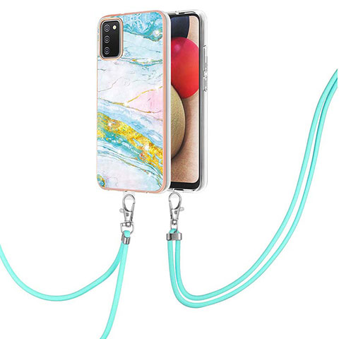 Handyhülle Silikon Hülle Gummi Schutzhülle Flexible Modisch Muster mit Schlüsselband Lanyard Y05B für Samsung Galaxy A02s Bunt