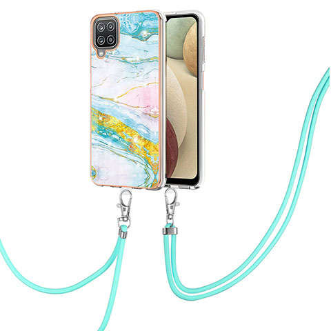 Handyhülle Silikon Hülle Gummi Schutzhülle Flexible Modisch Muster mit Schlüsselband Lanyard Y05B für Samsung Galaxy A12 5G Bunt