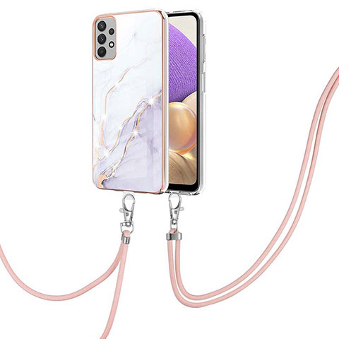 Handyhülle Silikon Hülle Gummi Schutzhülle Flexible Modisch Muster mit Schlüsselband Lanyard Y05B für Samsung Galaxy A13 4G Weiß