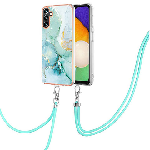 Handyhülle Silikon Hülle Gummi Schutzhülle Flexible Modisch Muster mit Schlüsselband Lanyard Y05B für Samsung Galaxy A13 5G Grün