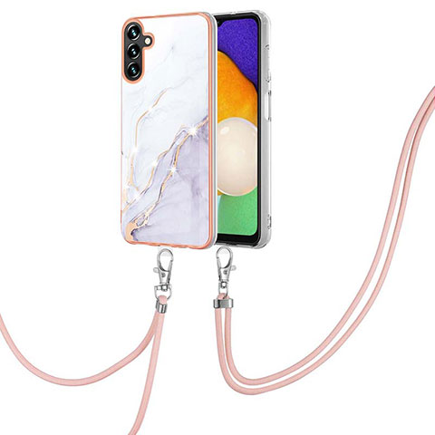 Handyhülle Silikon Hülle Gummi Schutzhülle Flexible Modisch Muster mit Schlüsselband Lanyard Y05B für Samsung Galaxy A13 5G Weiß