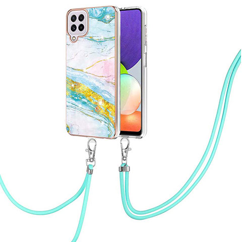 Handyhülle Silikon Hülle Gummi Schutzhülle Flexible Modisch Muster mit Schlüsselband Lanyard Y05B für Samsung Galaxy A22 4G Bunt