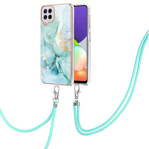 Handyhülle Silikon Hülle Gummi Schutzhülle Flexible Modisch Muster mit Schlüsselband Lanyard Y05B für Samsung Galaxy A22 4G Grün