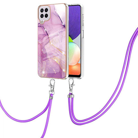 Handyhülle Silikon Hülle Gummi Schutzhülle Flexible Modisch Muster mit Schlüsselband Lanyard Y05B für Samsung Galaxy A22 4G Helles Lila