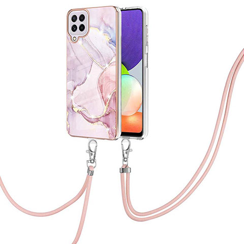 Handyhülle Silikon Hülle Gummi Schutzhülle Flexible Modisch Muster mit Schlüsselband Lanyard Y05B für Samsung Galaxy A22 4G Rosa