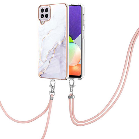 Handyhülle Silikon Hülle Gummi Schutzhülle Flexible Modisch Muster mit Schlüsselband Lanyard Y05B für Samsung Galaxy A22 4G Weiß