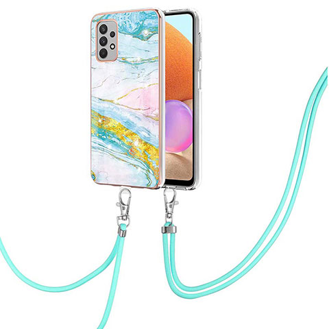 Handyhülle Silikon Hülle Gummi Schutzhülle Flexible Modisch Muster mit Schlüsselband Lanyard Y05B für Samsung Galaxy A32 5G Bunt