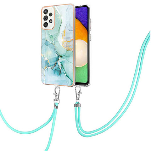 Handyhülle Silikon Hülle Gummi Schutzhülle Flexible Modisch Muster mit Schlüsselband Lanyard Y05B für Samsung Galaxy A52 5G Grün