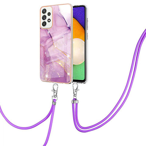 Handyhülle Silikon Hülle Gummi Schutzhülle Flexible Modisch Muster mit Schlüsselband Lanyard Y05B für Samsung Galaxy A52 5G Helles Lila