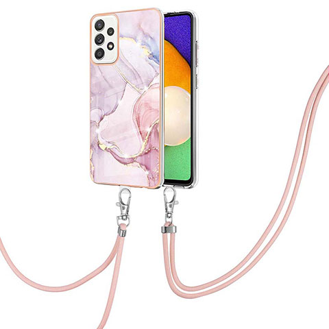 Handyhülle Silikon Hülle Gummi Schutzhülle Flexible Modisch Muster mit Schlüsselband Lanyard Y05B für Samsung Galaxy A52 5G Rosa