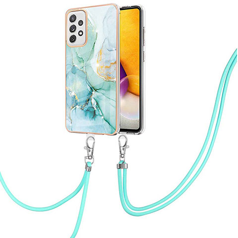 Handyhülle Silikon Hülle Gummi Schutzhülle Flexible Modisch Muster mit Schlüsselband Lanyard Y05B für Samsung Galaxy A72 4G Grün