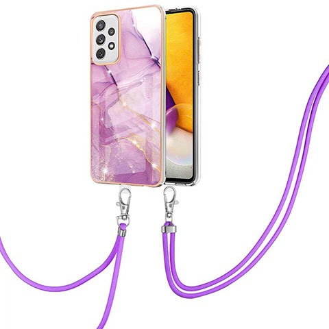 Handyhülle Silikon Hülle Gummi Schutzhülle Flexible Modisch Muster mit Schlüsselband Lanyard Y05B für Samsung Galaxy A72 4G Helles Lila