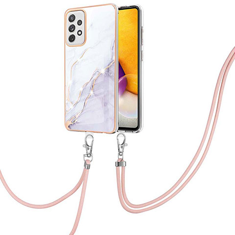 Handyhülle Silikon Hülle Gummi Schutzhülle Flexible Modisch Muster mit Schlüsselband Lanyard Y05B für Samsung Galaxy A72 4G Weiß