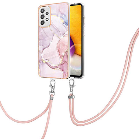 Handyhülle Silikon Hülle Gummi Schutzhülle Flexible Modisch Muster mit Schlüsselband Lanyard Y05B für Samsung Galaxy A72 5G Rosa