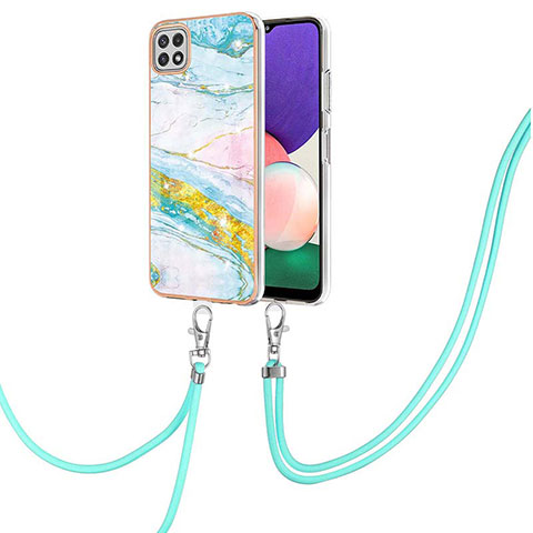 Handyhülle Silikon Hülle Gummi Schutzhülle Flexible Modisch Muster mit Schlüsselband Lanyard Y05B für Samsung Galaxy F42 5G Bunt