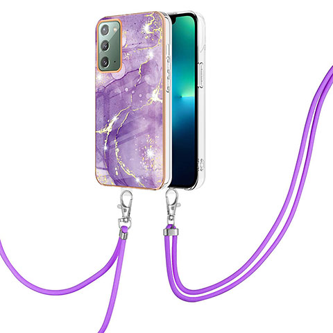 Handyhülle Silikon Hülle Gummi Schutzhülle Flexible Modisch Muster mit Schlüsselband Lanyard Y05B für Samsung Galaxy Note 20 5G Violett