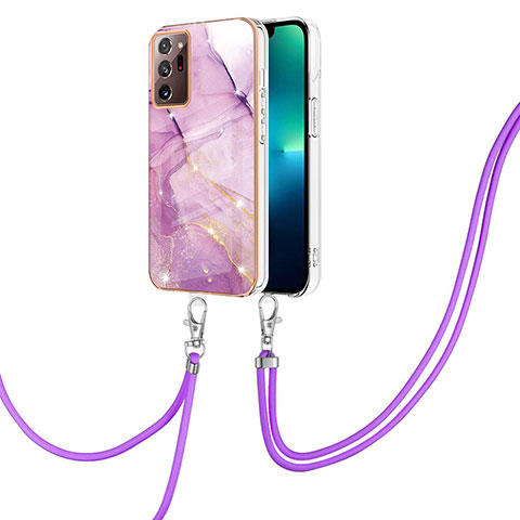 Handyhülle Silikon Hülle Gummi Schutzhülle Flexible Modisch Muster mit Schlüsselband Lanyard Y05B für Samsung Galaxy Note 20 Ultra 5G Helles Lila