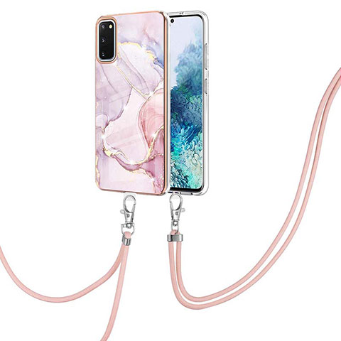 Handyhülle Silikon Hülle Gummi Schutzhülle Flexible Modisch Muster mit Schlüsselband Lanyard Y05B für Samsung Galaxy S20 5G Rosa