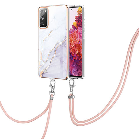 Handyhülle Silikon Hülle Gummi Schutzhülle Flexible Modisch Muster mit Schlüsselband Lanyard Y05B für Samsung Galaxy S20 FE 5G Weiß