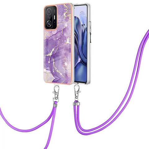 Handyhülle Silikon Hülle Gummi Schutzhülle Flexible Modisch Muster mit Schlüsselband Lanyard Y05B für Xiaomi Mi 11T 5G Violett