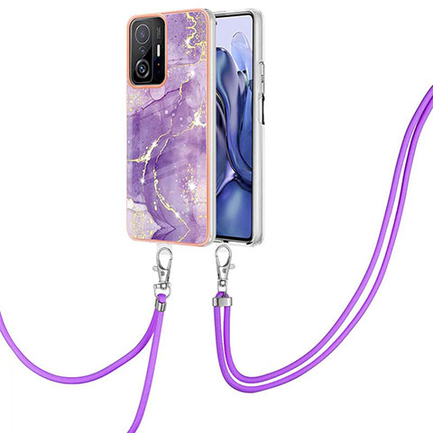 Handyhülle Silikon Hülle Gummi Schutzhülle Flexible Modisch Muster mit Schlüsselband Lanyard Y05B für Xiaomi Mi 11T Pro 5G Violett