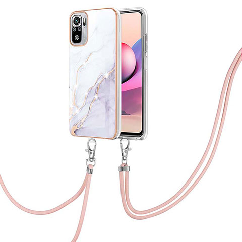 Handyhülle Silikon Hülle Gummi Schutzhülle Flexible Modisch Muster mit Schlüsselband Lanyard Y05B für Xiaomi Poco M5S Weiß