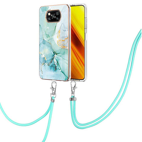 Handyhülle Silikon Hülle Gummi Schutzhülle Flexible Modisch Muster mit Schlüsselband Lanyard Y05B für Xiaomi Poco X3 NFC Grün