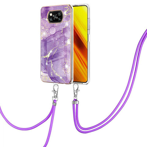 Handyhülle Silikon Hülle Gummi Schutzhülle Flexible Modisch Muster mit Schlüsselband Lanyard Y05B für Xiaomi Poco X3 NFC Violett