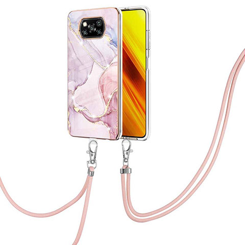 Handyhülle Silikon Hülle Gummi Schutzhülle Flexible Modisch Muster mit Schlüsselband Lanyard Y05B für Xiaomi Poco X3 Pro Rosa