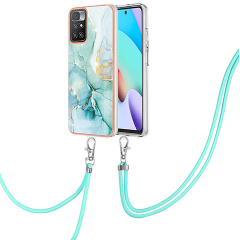 Handyhülle Silikon Hülle Gummi Schutzhülle Flexible Modisch Muster mit Schlüsselband Lanyard Y05B für Xiaomi Redmi 10 (2022) Grün