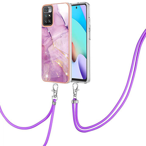 Handyhülle Silikon Hülle Gummi Schutzhülle Flexible Modisch Muster mit Schlüsselband Lanyard Y05B für Xiaomi Redmi 10 (2022) Helles Lila