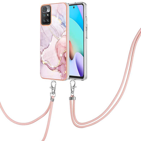 Handyhülle Silikon Hülle Gummi Schutzhülle Flexible Modisch Muster mit Schlüsselband Lanyard Y05B für Xiaomi Redmi 10 4G Rosa