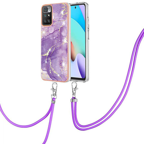 Handyhülle Silikon Hülle Gummi Schutzhülle Flexible Modisch Muster mit Schlüsselband Lanyard Y05B für Xiaomi Redmi 10 4G Violett