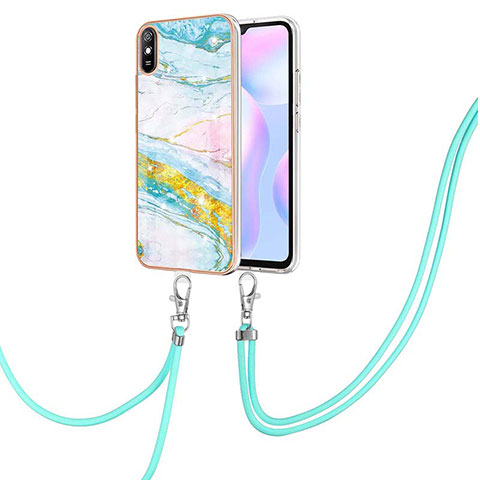 Handyhülle Silikon Hülle Gummi Schutzhülle Flexible Modisch Muster mit Schlüsselband Lanyard Y05B für Xiaomi Redmi 9A Bunt