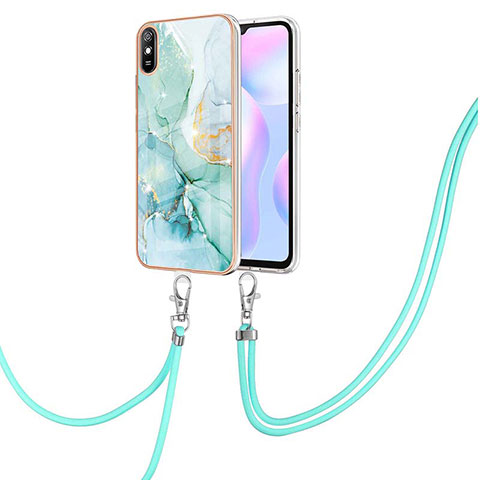 Handyhülle Silikon Hülle Gummi Schutzhülle Flexible Modisch Muster mit Schlüsselband Lanyard Y05B für Xiaomi Redmi 9A Grün