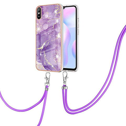 Handyhülle Silikon Hülle Gummi Schutzhülle Flexible Modisch Muster mit Schlüsselband Lanyard Y05B für Xiaomi Redmi 9i Violett