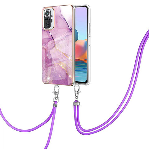 Handyhülle Silikon Hülle Gummi Schutzhülle Flexible Modisch Muster mit Schlüsselband Lanyard Y05B für Xiaomi Redmi Note 10 Pro 4G Helles Lila