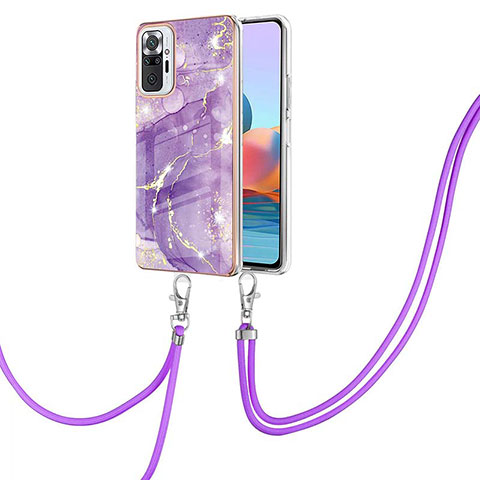 Handyhülle Silikon Hülle Gummi Schutzhülle Flexible Modisch Muster mit Schlüsselband Lanyard Y05B für Xiaomi Redmi Note 10 Pro 4G Violett