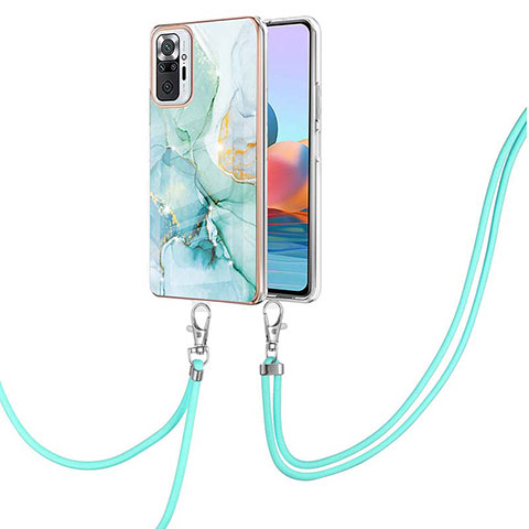 Handyhülle Silikon Hülle Gummi Schutzhülle Flexible Modisch Muster mit Schlüsselband Lanyard Y05B für Xiaomi Redmi Note 10 Pro Max Grün