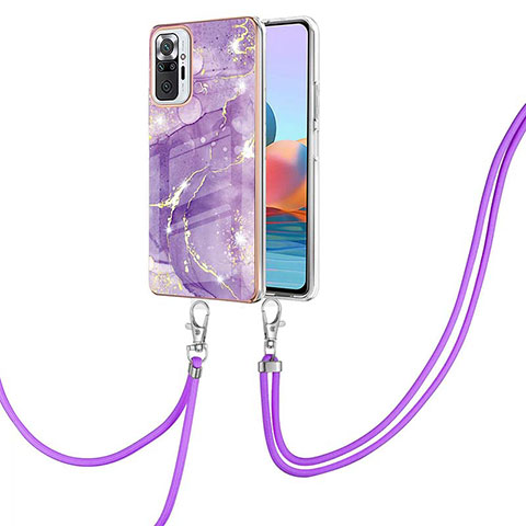 Handyhülle Silikon Hülle Gummi Schutzhülle Flexible Modisch Muster mit Schlüsselband Lanyard Y05B für Xiaomi Redmi Note 10 Pro Max Violett