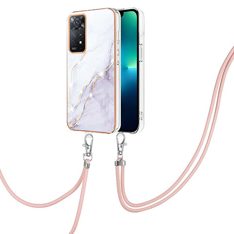 Handyhülle Silikon Hülle Gummi Schutzhülle Flexible Modisch Muster mit Schlüsselband Lanyard Y05B für Xiaomi Redmi Note 11 4G (2022) Weiß