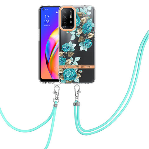 Handyhülle Silikon Hülle Gummi Schutzhülle Flexible Modisch Muster mit Schlüsselband Lanyard Y06B für Oppo A94 5G Cyan