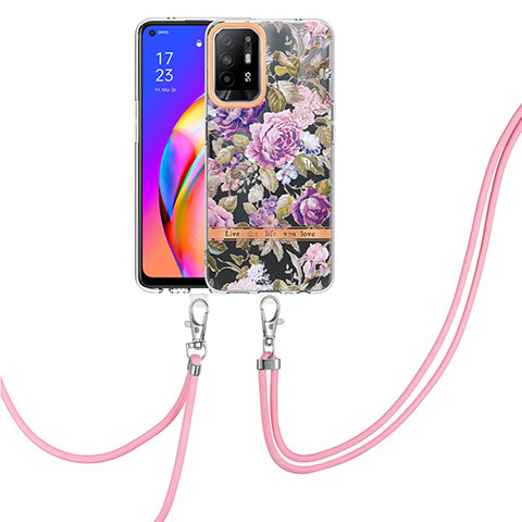 Handyhülle Silikon Hülle Gummi Schutzhülle Flexible Modisch Muster mit Schlüsselband Lanyard Y06B für Oppo A94 5G Helles Lila