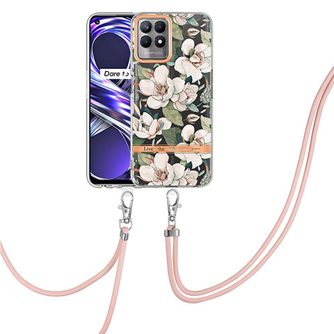 Handyhülle Silikon Hülle Gummi Schutzhülle Flexible Modisch Muster mit Schlüsselband Lanyard Y06B für Realme 8i Weiß