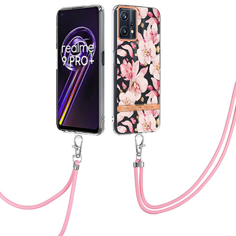 Handyhülle Silikon Hülle Gummi Schutzhülle Flexible Modisch Muster mit Schlüsselband Lanyard Y06B für Realme 9 4G Rosa