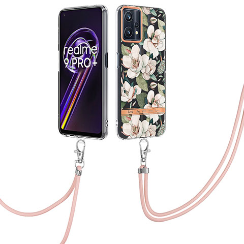 Handyhülle Silikon Hülle Gummi Schutzhülle Flexible Modisch Muster mit Schlüsselband Lanyard Y06B für Realme 9 5G Weiß